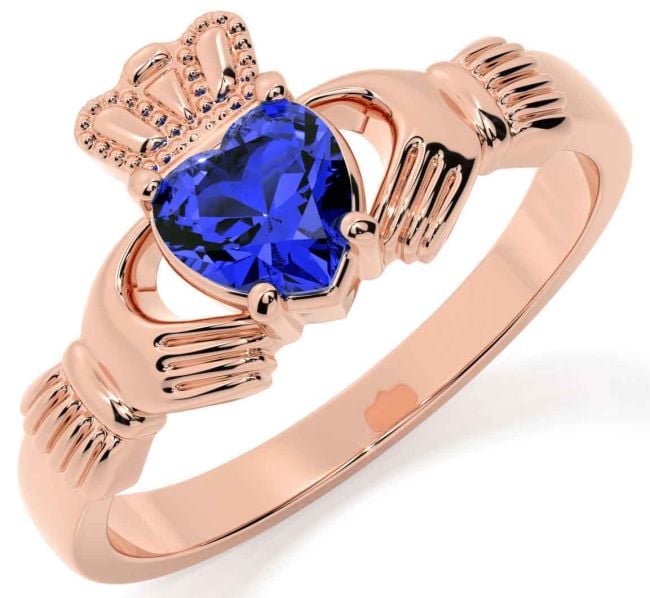 Sapphire Rose Gold Claddagh Ring