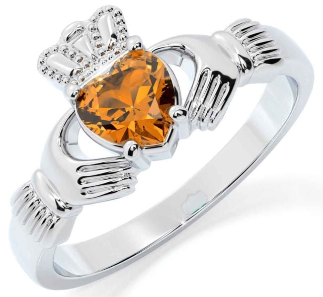 Citrine Silver Claddagh Ring