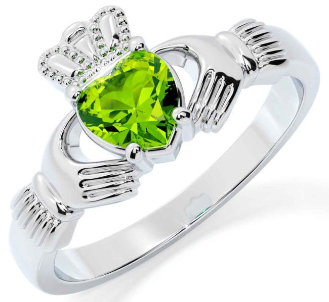 Peridot Silver Claddagh Ring