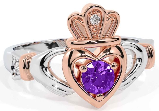 Amethyst Rose Gold Silver Claddagh Ring