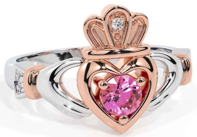 Pink Tourmaline Rose Gold Silver Claddagh Ring