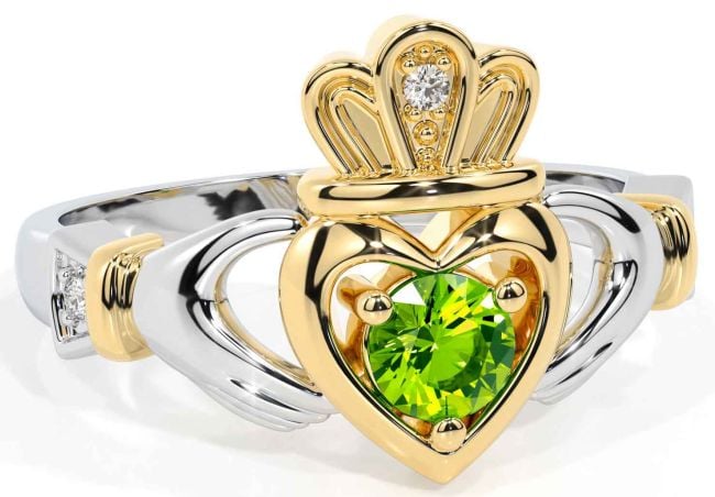 Peridot Gold Silver Claddagh Ring