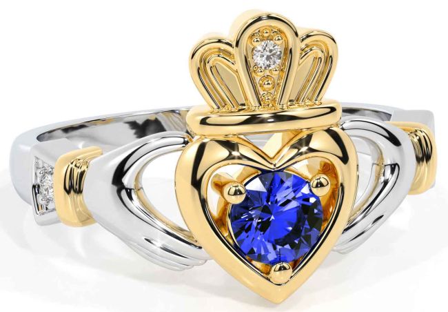 Sapphire Gold Silver Claddagh Ring