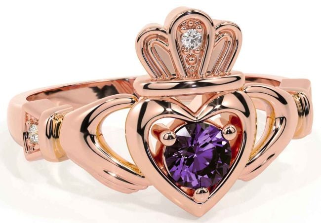 Alexandrite Rose Gold Silver Claddagh Ring