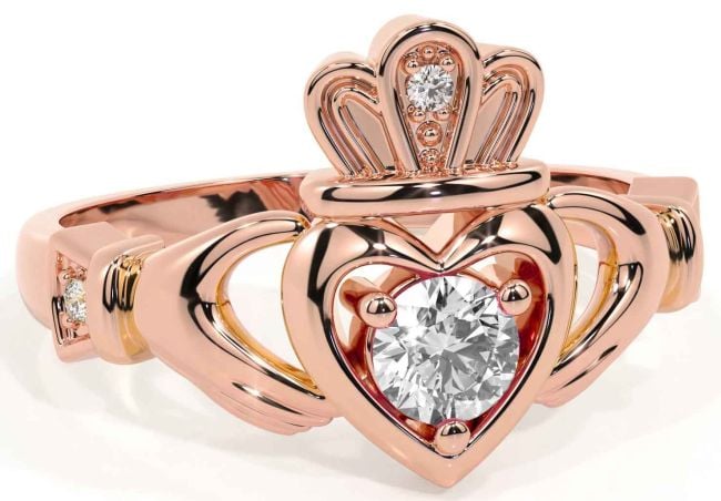 Diamond Rose Gold Silver Claddagh Ring