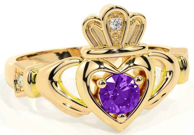 Amethyst Gold Silver Claddagh Ring