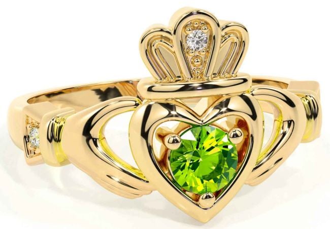 Peridot Gold Silver Claddagh Ring