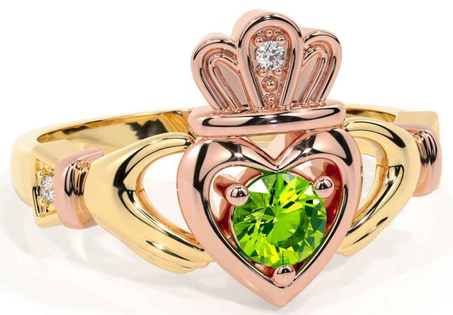 Peridot Rose Yellow Gold & Silver Claddagh Ring