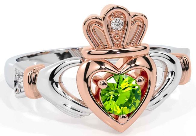 Peridot Rose Gold Silver Claddagh Ring