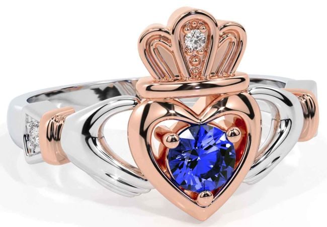 Sapphire Rose Gold Silver Claddagh Ring