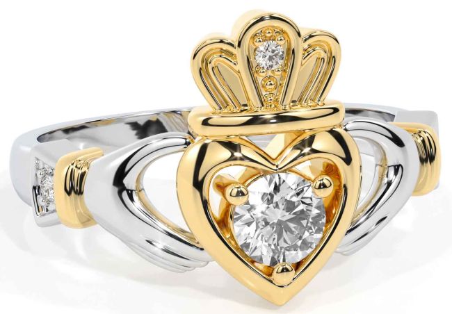 Diamond Gold Silver Claddagh Ring