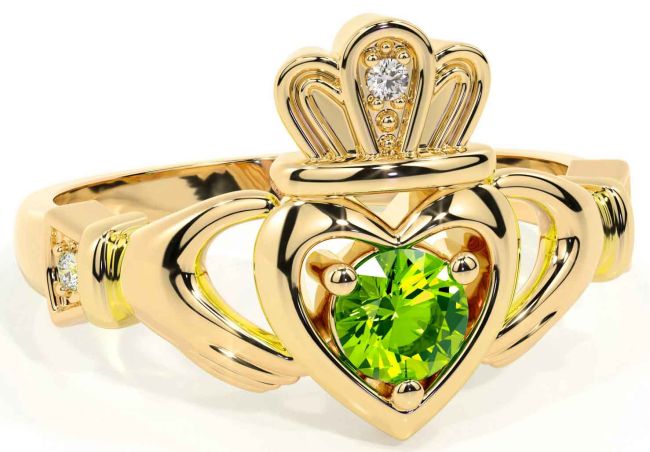 Peridoto Oro Claddagh Anillo