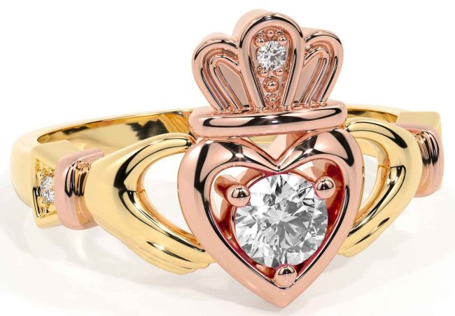 Diamond Rose Yellow Gold Claddagh Ring