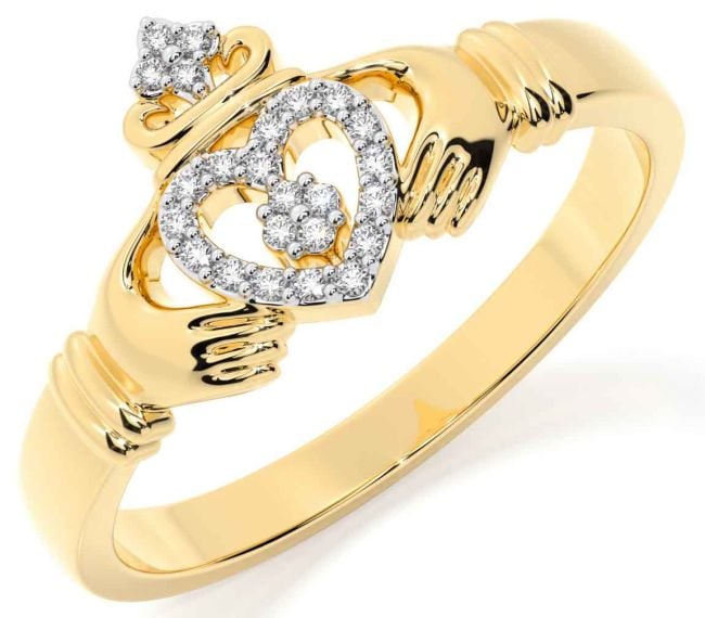 Diamond Gold Silver Claddagh Ring