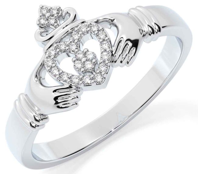 Diamond Silver Claddagh Ring