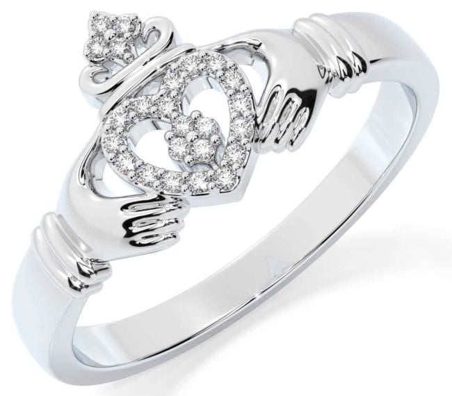 Diamond White Gold Claddagh Ring