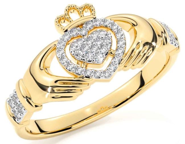 Diamond Gold Silver Claddagh Ring