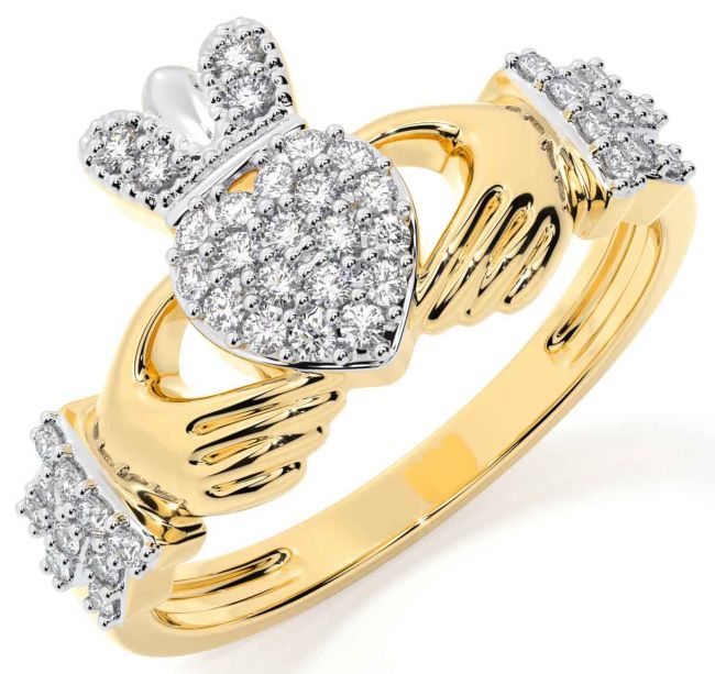 Diamond Gold Silver Claddagh Ring