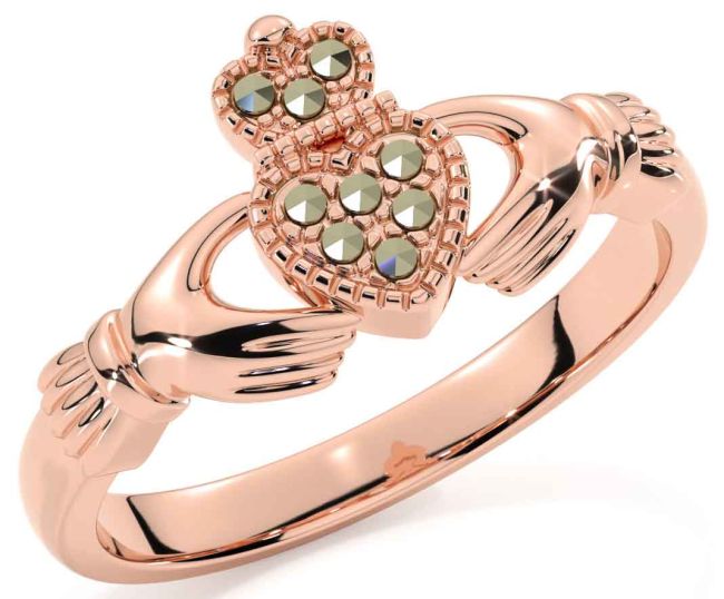 Marcasite Rose Gold Silver Claddagh Ring