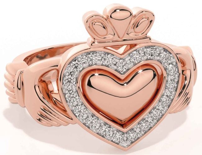 Diamond Rose Gold Silver Claddagh Ring