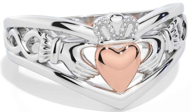 Rose Gold Silver Celtic Claddagh Ring