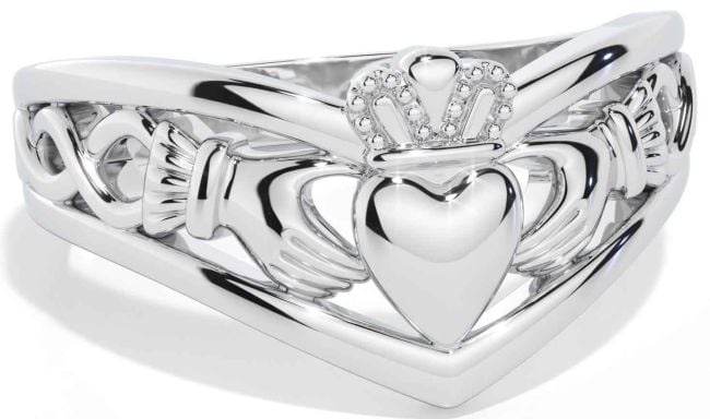 White Gold Celtic Claddagh Ring