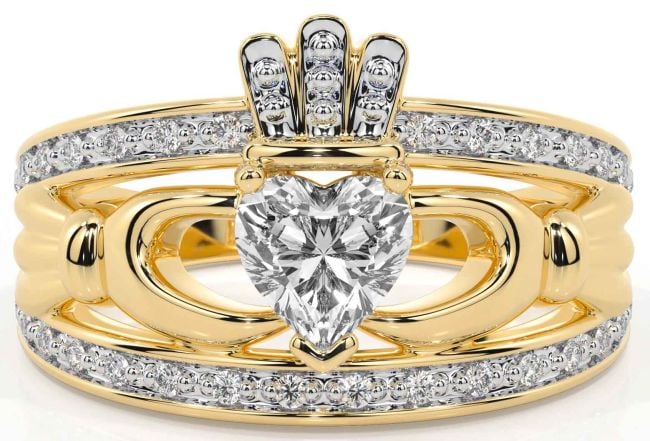 Diamond Gold Silver Claddagh Ring