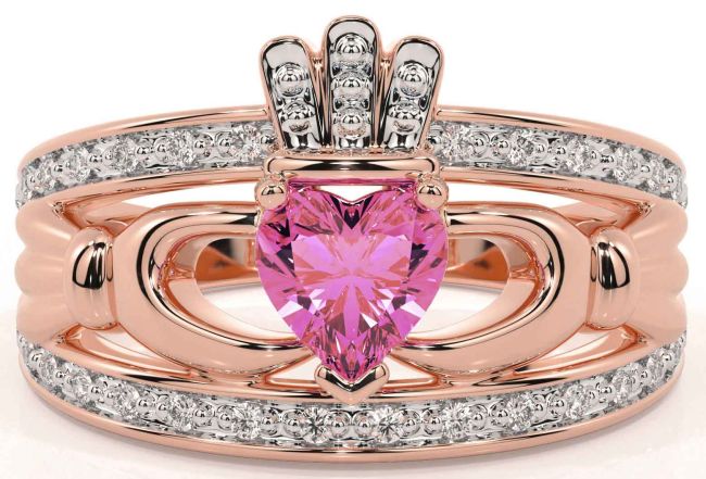 Diamond Pink Tourmaline Rose Gold Claddagh Ring