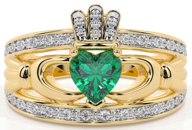 Diamond Emerald Gold Claddagh Ring