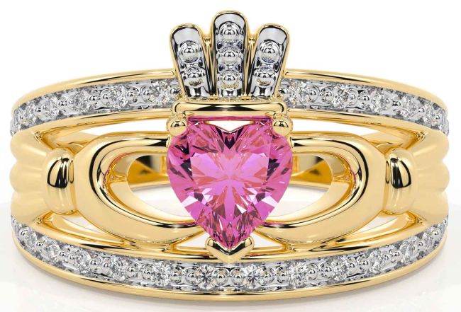 Diamond Pink Tourmaline Gold Claddagh Ring