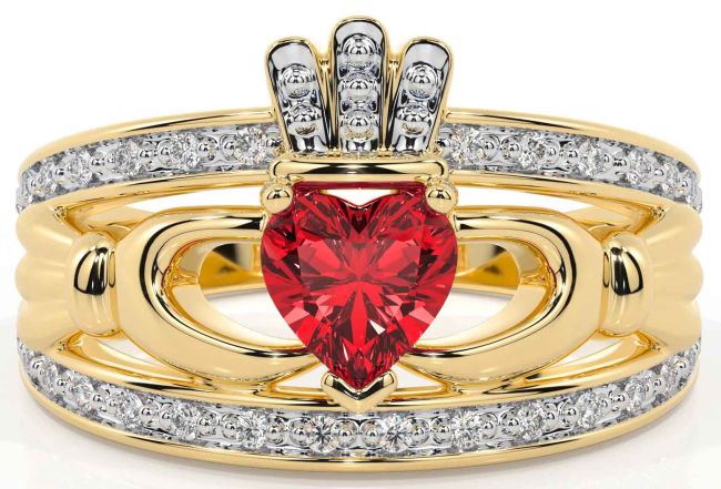 Diamond Ruby Gold Claddagh Ring