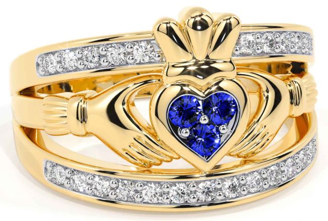 Diamond Sapphire Gold Claddagh Ring