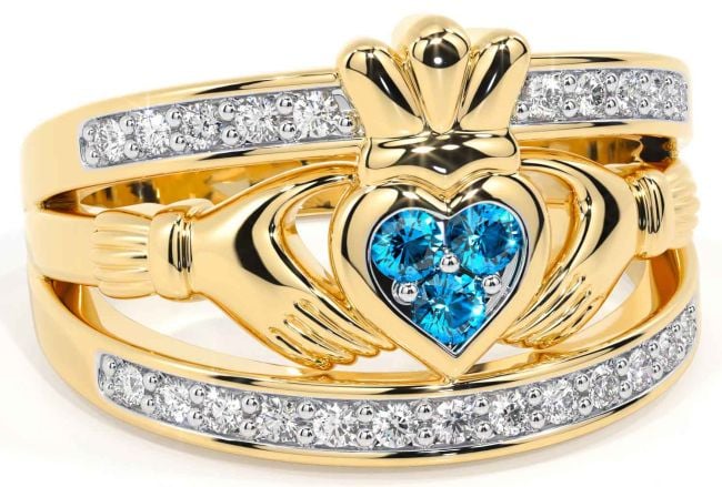 Diamond Topaz Gold Claddagh Ring