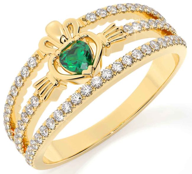 Diamond Emerald Gold Claddagh Ring