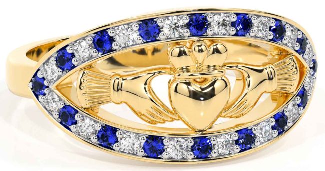 Diamond Sapphire Gold Silver Claddagh Ring