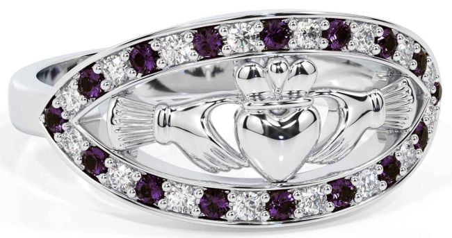 Diamond Alexandrite Silver Claddagh Ring