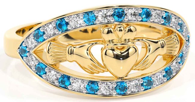 Diamond Topaz Gold Claddagh Ring