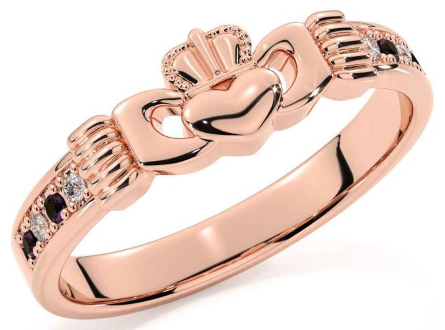 Diamond Alexandrite Rose Gold Silver Claddagh Ring