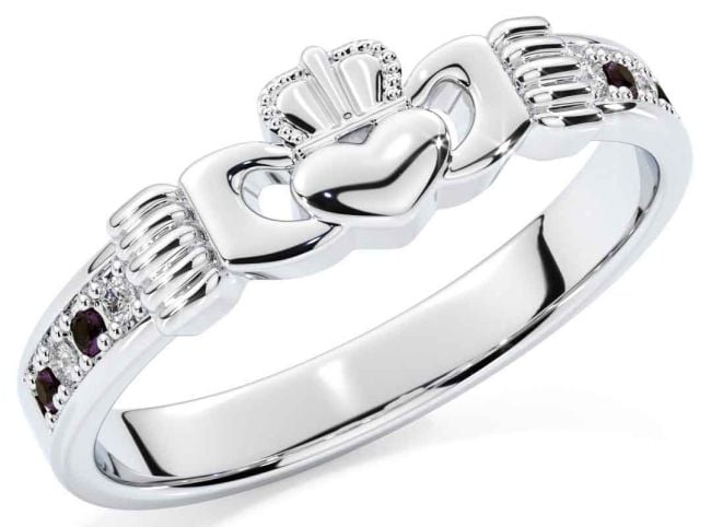 Diamond Alexandrite Silver Claddagh Ring
