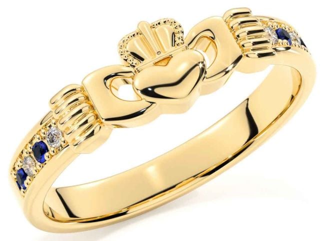 Diamond Sapphire Gold Claddagh Ring