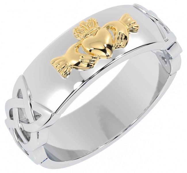 Men's Gold Silver Celtic Claddagh Ring