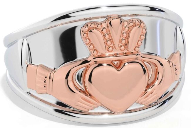 Men's Rose Gold Silver Claddagh Ring