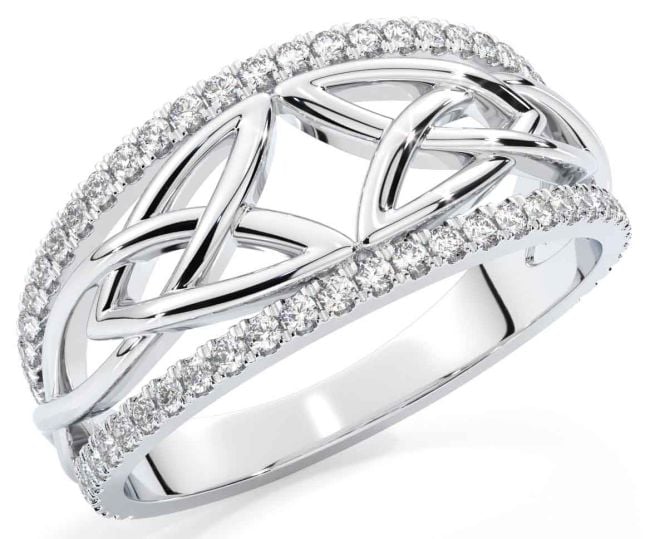 Diamond Silver Celtic Trinity Knot Ring