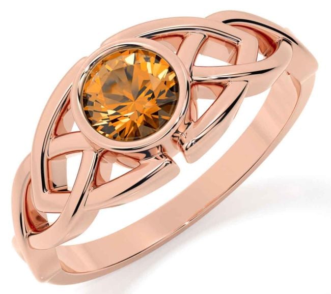 Citrine Rose Gold Silver Celtic Trinity Knot Ring