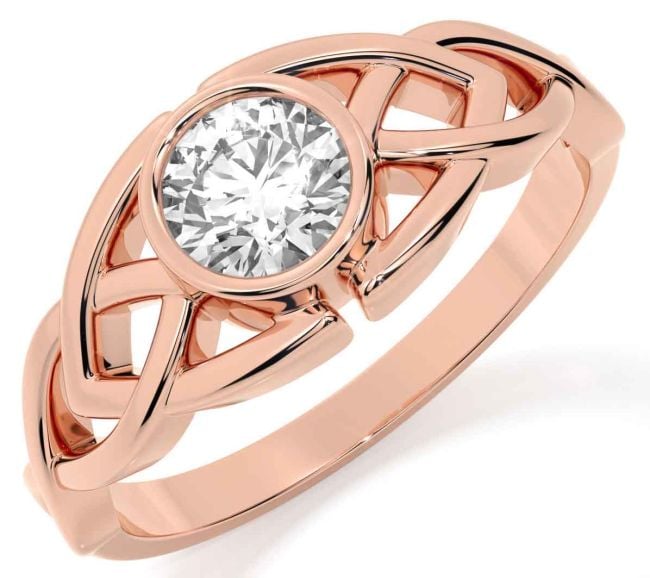 Diamond Rose Gold Silver Celtic Trinity Knot Ring