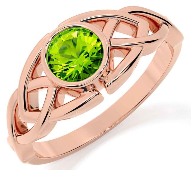 Peridot Rose Gold Silver Celtic Trinity Knot Ring