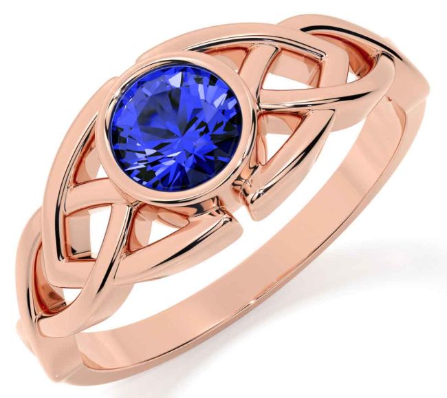 Sapphire Rose Gold Silver Celtic Trinity Knot Ring