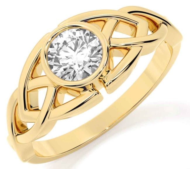 Diamond Gold Silver Celtic Trinity Knot Ring