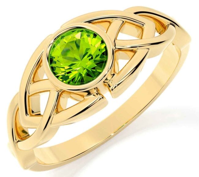 Peridot Gold Silver Celtic Trinity Knot Ring