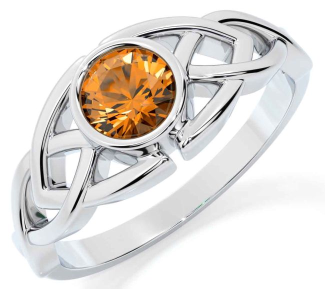 Citrine White Gold Celtic Trinity Knot Ring